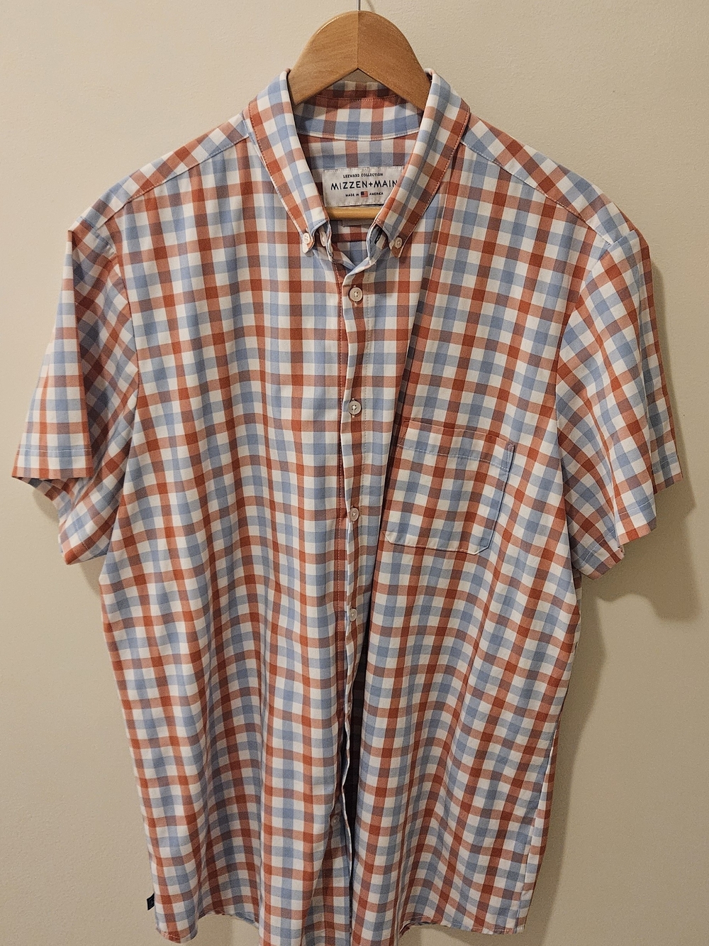 Mizzen+Main Short Sleeve Button-Down Plaid Shirt - Blue & Red XXL